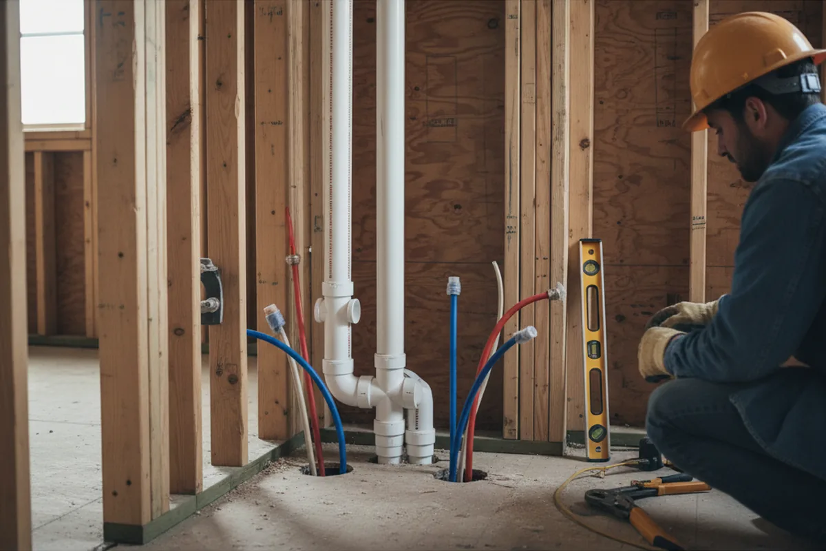Drain and supply rough-in during Leak Detection in Macksburg